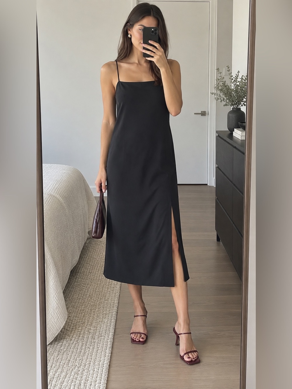 Babaton Aritzia Black Midi Slip Dress Square Neck Side Slit XXS